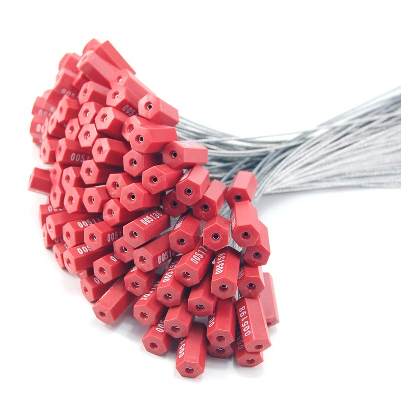 LeadSeals Steel Security Cable Seals Metal Numbered Security Tags Tamper Proof Pull-Tite Container Trailer Seal Ties Straps (Red, Pack of 100pcs) - Image 1